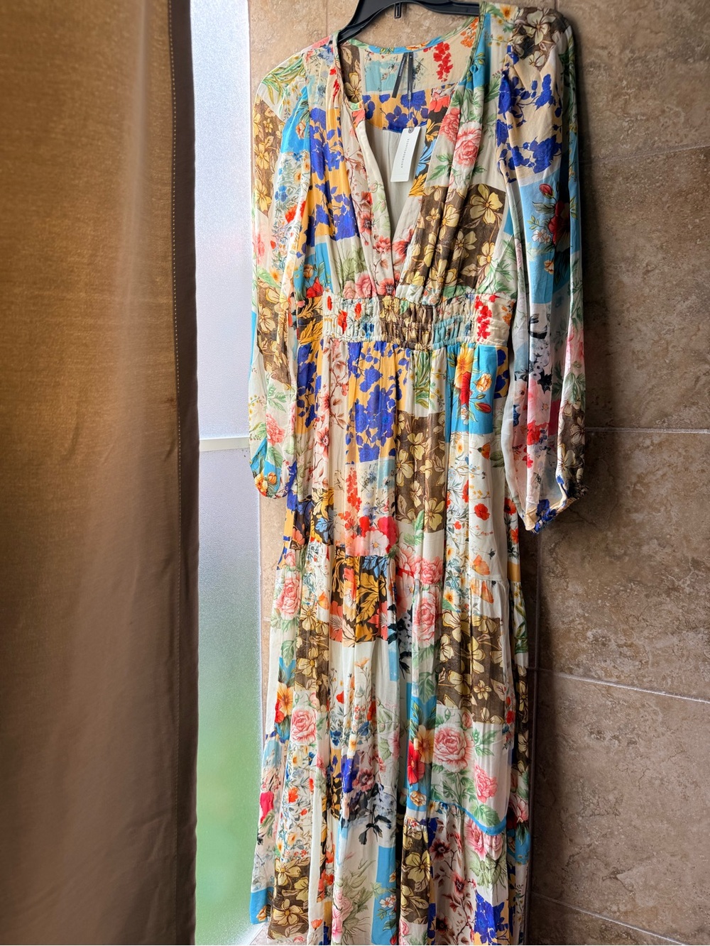 Anthropologie Somerset Dress Long Sleeve Chiffon Patchwork Smocked Waist Pockets